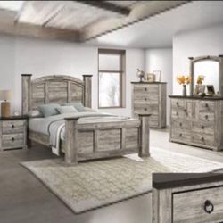 4- Pc Bedroom set Dresser,Mirror  Nightstand (1) Queen size bed frame  Not including Mattress and Box Sp