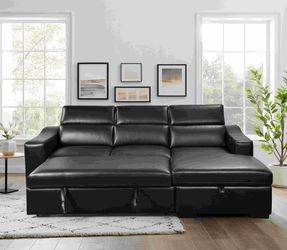 103'' inch Convertible Sectional Sofa with Storage Chaise, Adjustable Headrests, L-shaped Sleeper Corner Sectional Sofa with a Pull-Out Bed ,a USB Cha