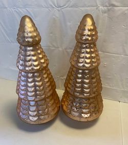 2-Vintage Large 18-1/2” Tall Pink Mercury Glass Tiered Christmas Tree Retro Collectible