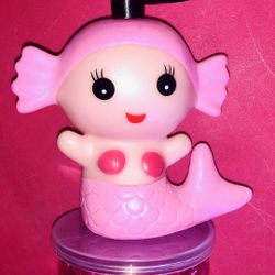 Pink Mermaid Doll Toy Water Bottle Straw Kids Girls School Homework Travel Lightweight  