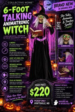 NEW 6FT Talking Interactive Animatronic Halloween Witch