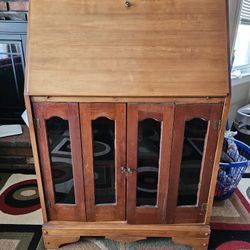 Beautiful Wooden Secretary Desk with Glass Doors