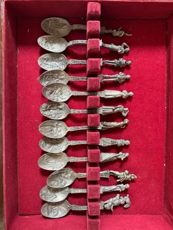 Bradford exchange Hans Christian Anderson ferry book tail Peter spoons set of 12 Bradford exchange Hans Christian Anderson ferry book tail pewter spoo