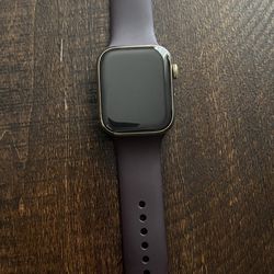 Apple Watch Series 7 (GPS + Cellular, 45MM) - Gold Stainless Steel Case with Dark Cherry Sport Band 