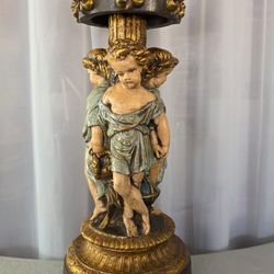 Antique 25" Carved Italian Putti Pedestal – Gold Leaf Gilt Candle or Plant Stand