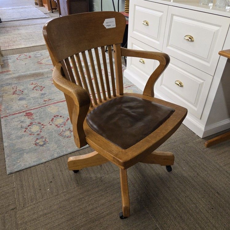 Antique Oak Slat Back Office Chair