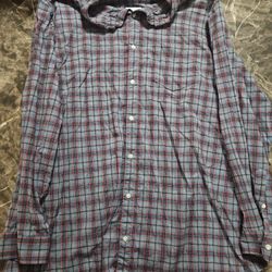 Sonoma Men's LS Button Down Shirt Gray Blue Red Plaid Cotton Poly Spandex 2xb