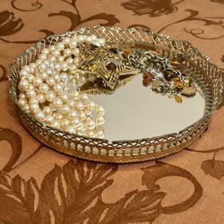 Vintage Vanity Mirrored Tray or Wall Mirror — Hollywood Regency — Ornate Detail Design — 7.5"