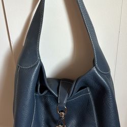 Dooney and Bourke navy blue hobo silvertone hardware soft pebble leather hand bag purse like new