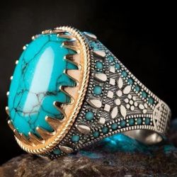 Men's Vintage Handmade Turquoise 925 Sterling Silver Ring - Size 9