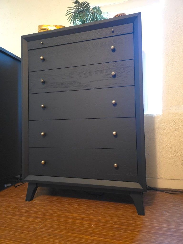 TALL BLACK SATIN WOOD DRESSER