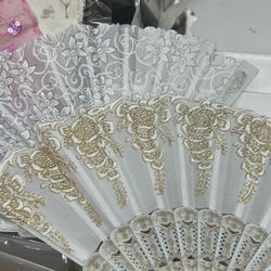 100 Pieces Wedding Fans Hand Held Folding Fans Vintage Chinese Fans Hollow Pattern or Wedding Guest, Baby Shower, Birthd