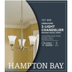 Hampton Bay Creekford 3-Light Brushed Nickel Chandelier with Frosted Glass Shades