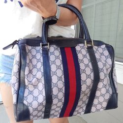 Authentic Vintage Gucci GG Monogram Supreme Sherry Web Boston Doctor Satchel Bag
