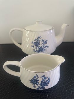 Vintage ROYAL BLUE IRONSTONE ENOCH TEAPOT/LID & Creamer