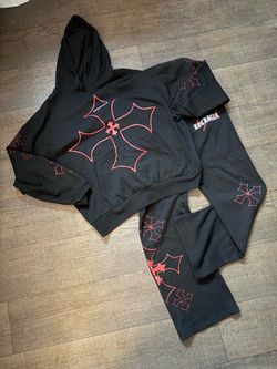 Rockstar Black & Red Cross Hoodie Set
