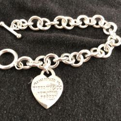Tiffany Heart Charm 8” Silver Bracelet