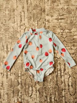 Carter's Snapbutton Blue Girl's Strawberry Ruffle Rashguard Swimsuit