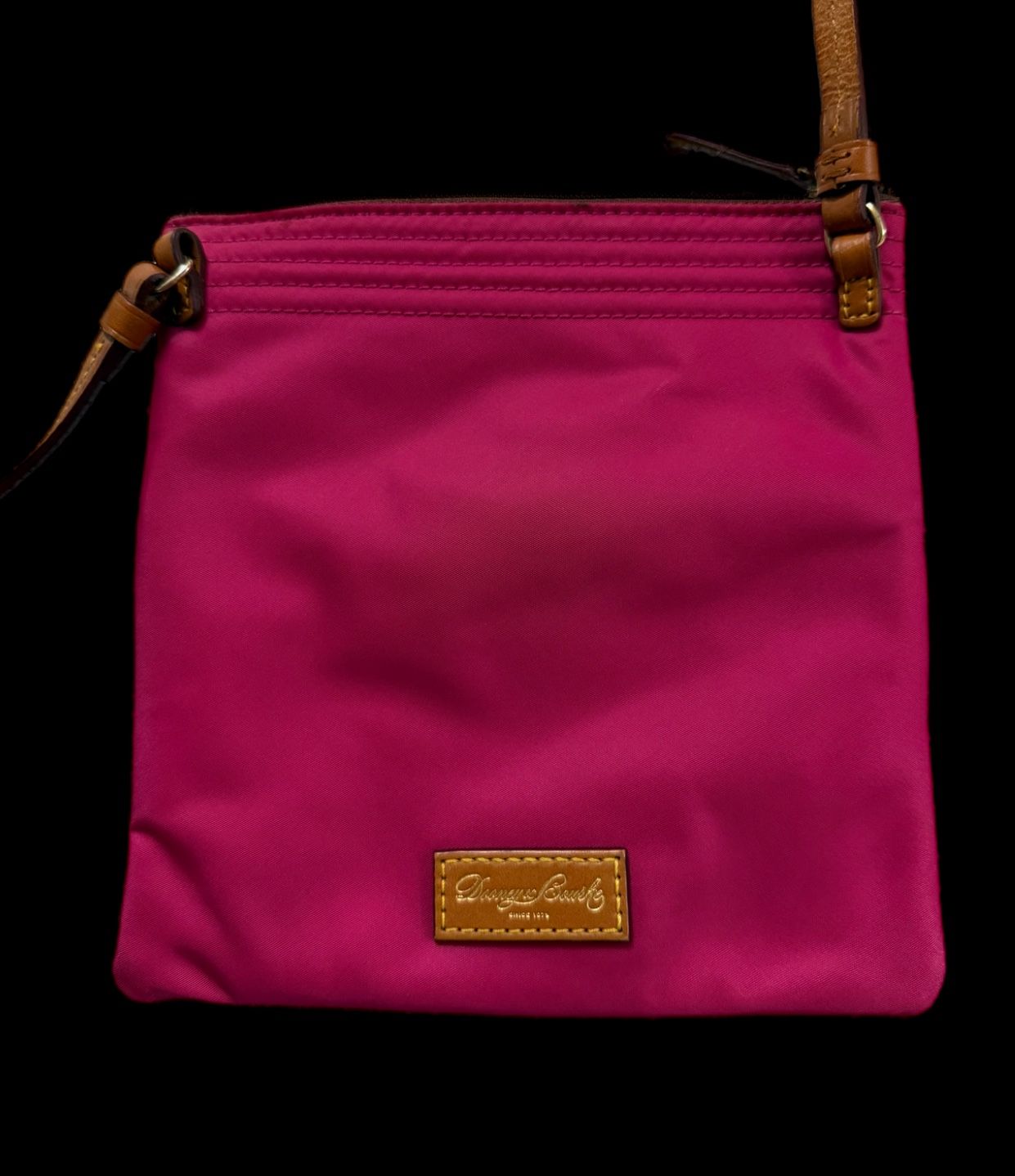 Dooney & Bourke Pink Nylon Triple Zip Crossbody Bag Purse Duck Logo Adjustable