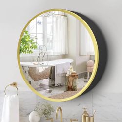 Medicine Cabinet Round 24 Inch x 24 Inch Bathroom Cabinet Mirror Circular Storage Cabinet Surface Mounted Gold