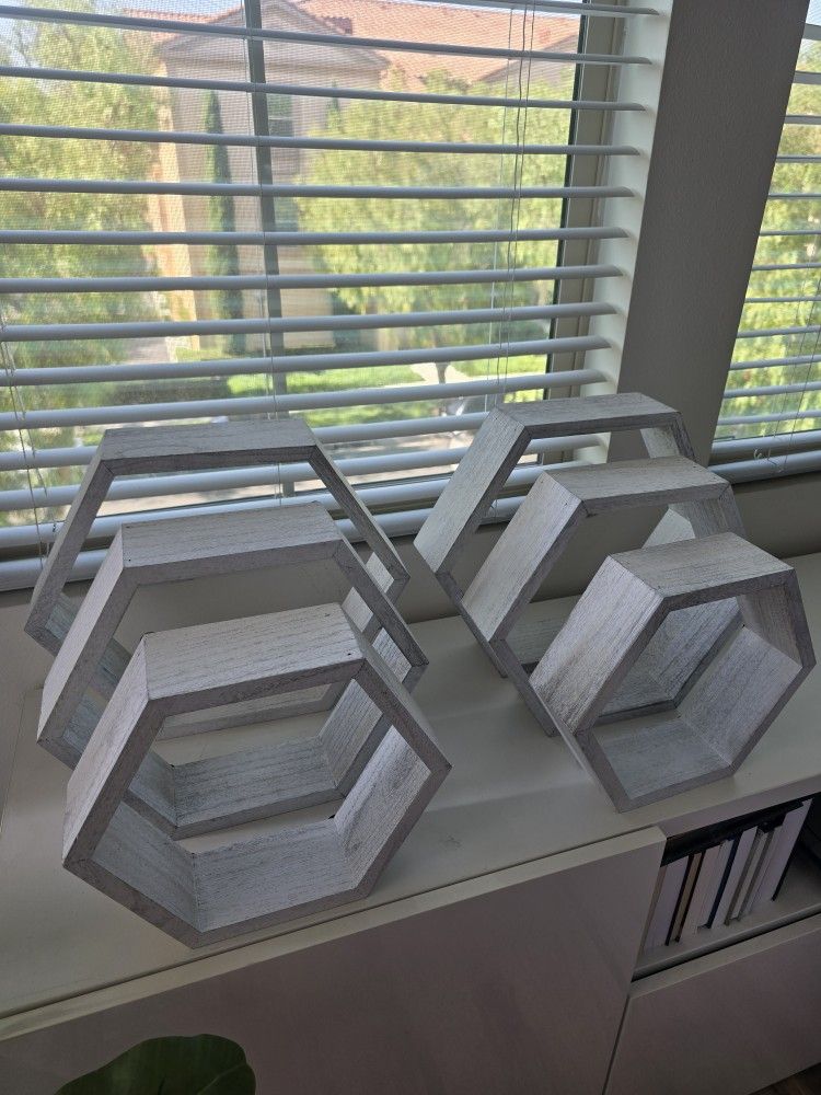 Wall Shelves Decor Set Of 6 Honeycomb Style