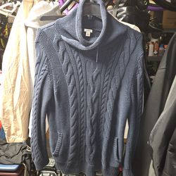 LL Bean Women’s Size XL Double L Navy Cable Funnelneck Sweater $20