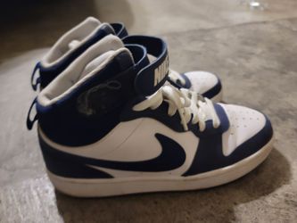 Nike White/Blue Men's High Top Athletic Sneaker Colorblock Lace Up Strap