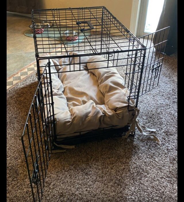 Medium size dog crate with custom bed