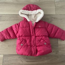Old Navy Pink Fuschia Puffer jacket lined 6-12 mos