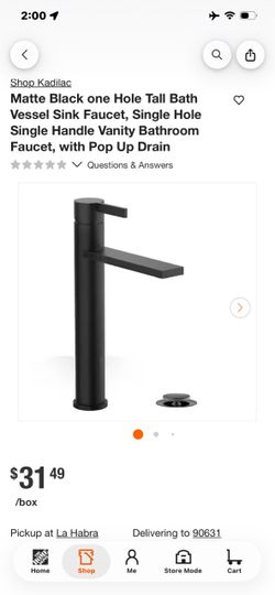 Matte Black Tall Vessel Sink Faucet with Pop-Up Drain