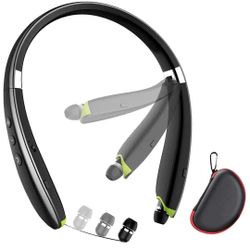 Bluetooth Headphones,Neckband Bluetooth Headset with Retractable Earbuds, Foldable Wireless Bluetooth Headphones Built in Noise Cancelling Mic for Spo