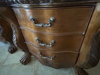 2 solid wooden nightstands with marble tops