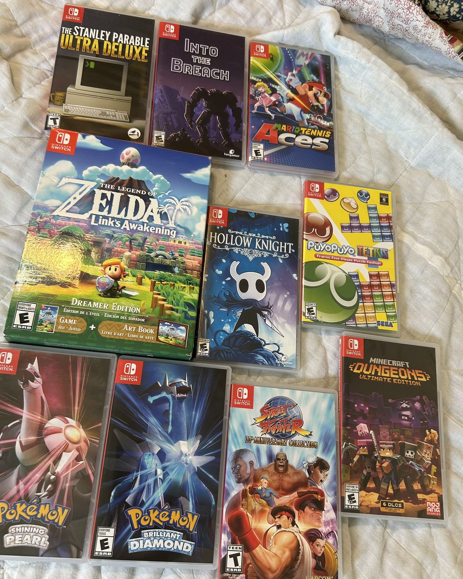 Nintendo Switch Game Lot Bundle Zelda Links Awakening hollow knight pokemon shining pearl brilliant diamond mario street fighter minecraft