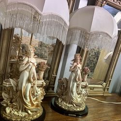 Large Antique Art Nouveau L& F Moreau French Victorian Figural Table Lamp