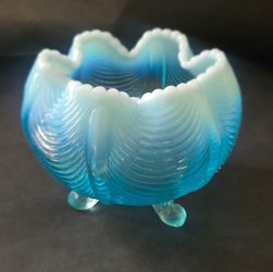 Vintage Blue Opalescent Fenton Footed Bowl