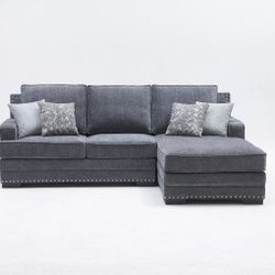 NEW Solid Wood Chenille Upholstered Stationary Sectional Sofa