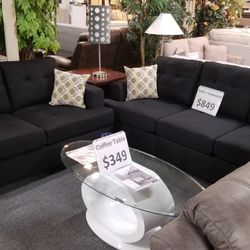 Brand New Black Linen Sofa + Loveseat Set