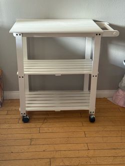 White Wood Kitchen Cart on Wheels