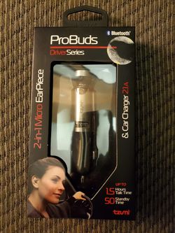 Tzumi 2in1 ProBuds Bluetooth Wireless Headset & 2.1A USB Port Car Charger. NIB