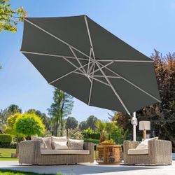 wikiwiki 12 FT Cantilever Patio Umbrella, Offset Umbrella Outdoor Patio with 360° Rotation and Unlimited Tilting System, Heavy Duty Umbrella with Cros