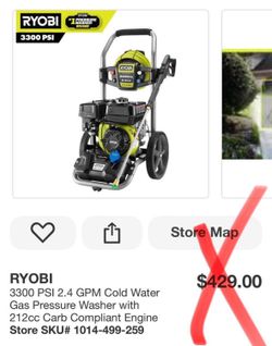 RYOBI 3300 PSI 2.4 GPM Cold Water Gas Pressure Washer with 212cc Carb Compliant Engine Model RY8058