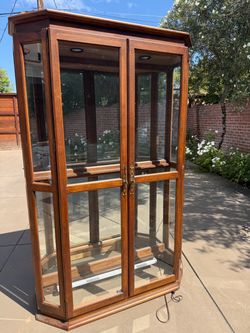 Tall Oak Curio Display Cabinet