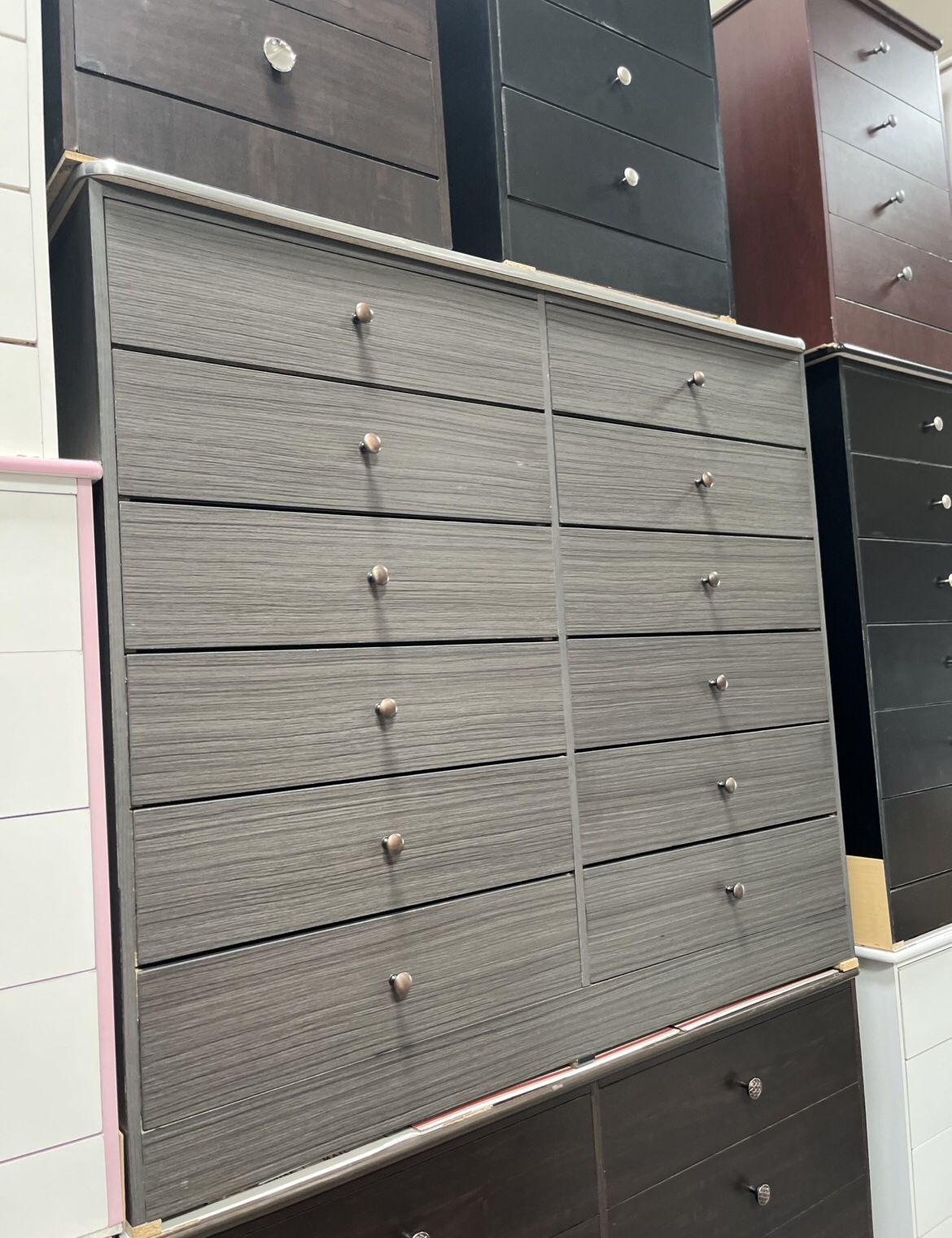 Grey Jumbo 12 Drawer Wood Dresser Fully Assembled 