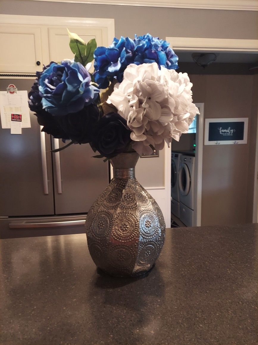 Chrome Vase With Flowers