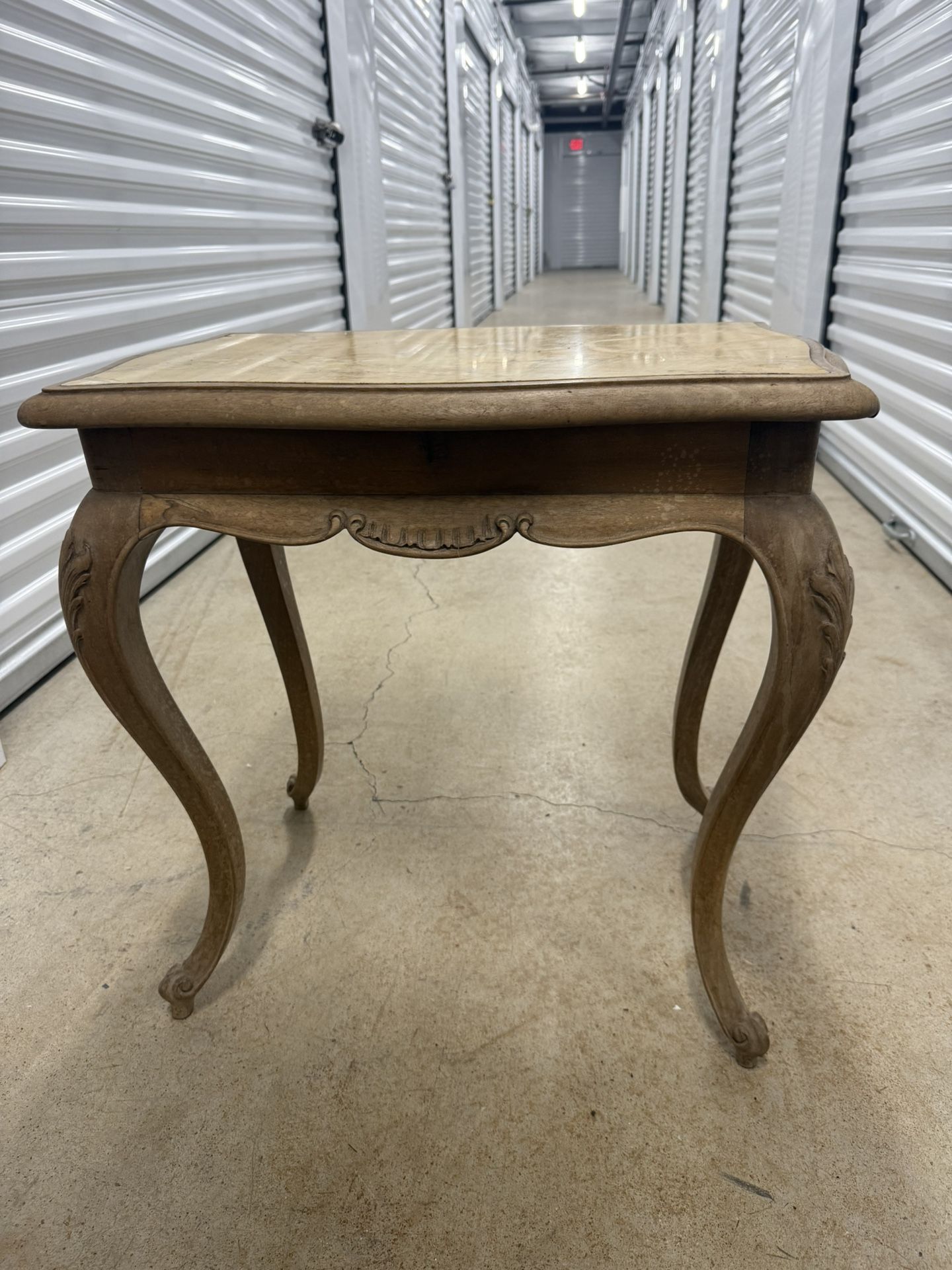 French Provincial Marble-Top Side Table - Curvy Louis XV Cabriole Legs, Solid Yellow Marble