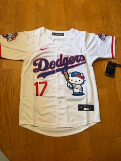 White Los Angeles dodgers Shohei Ohtani hello kitty baseball world championships jersey