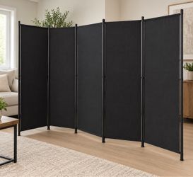 5-Panel Black Fabric Room Divider