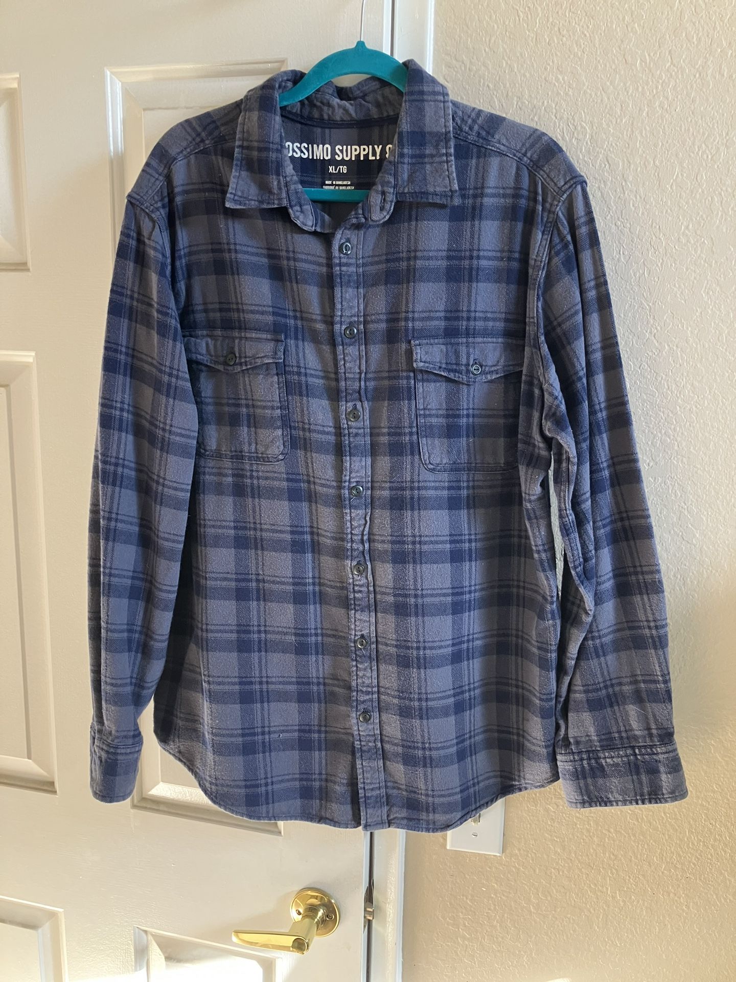 Blue Navy Long Sleeve Plaid Button Shirt XL