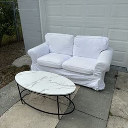 IKEA Love Seat And Faux Marble Coffee Table