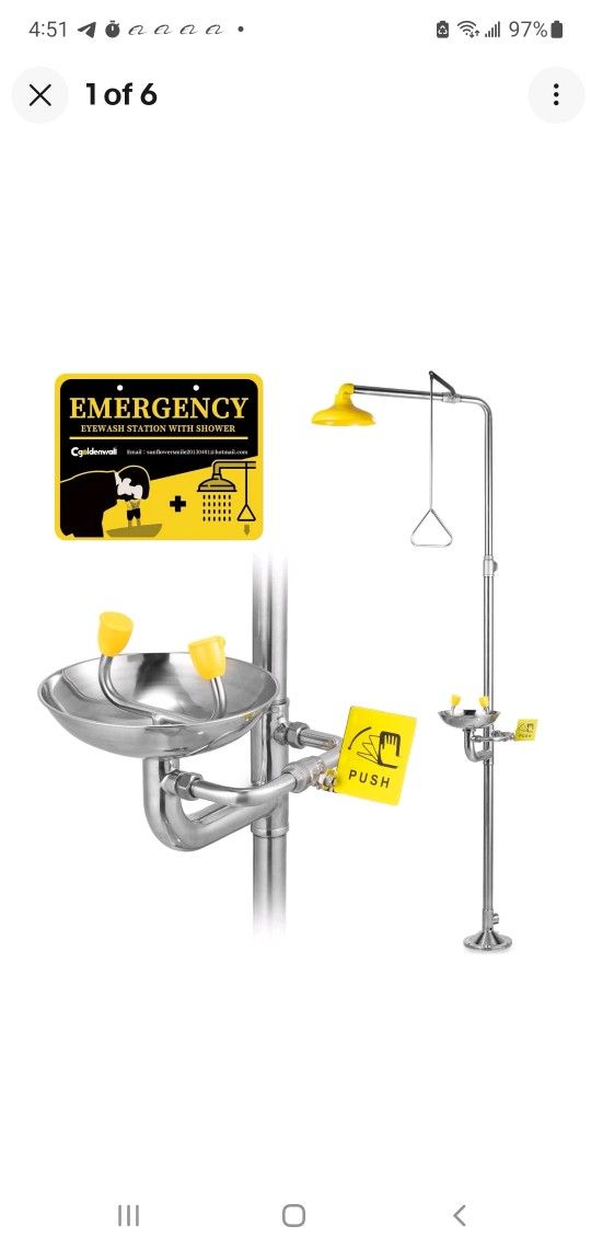 🚨 Brand New Emergency Shower & Eye Wash Station Combination – 304 Stainless Steel (NPT Thread)